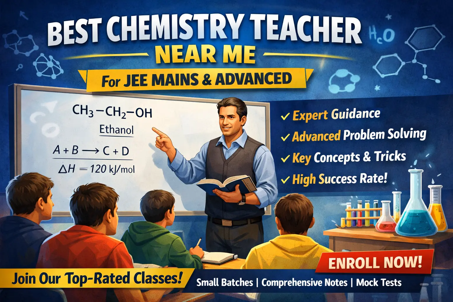 Student intensely studying chemistry with online resources